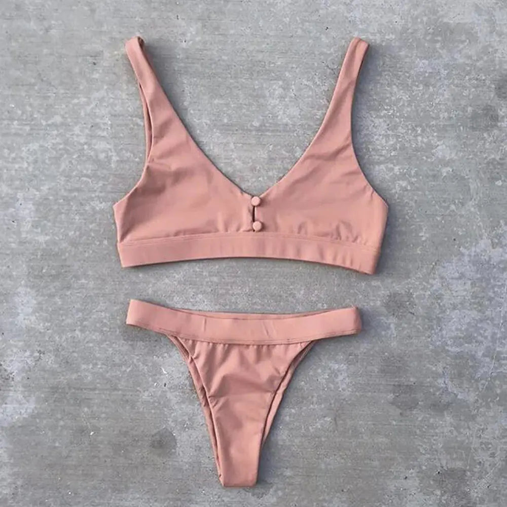 Sexy Low-Waist Solid Color Women's Bikini Set