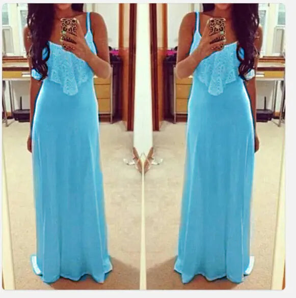 Fashionable Lace Maxi Dress with Spaghetti Straps