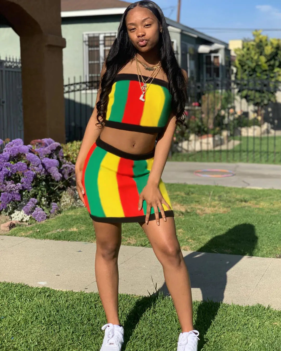 DN8240 Women's Striped Print Two-Piece Set Outfit