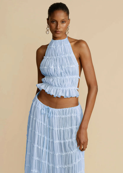 Neckholder-Top & Plissierter Maxirock