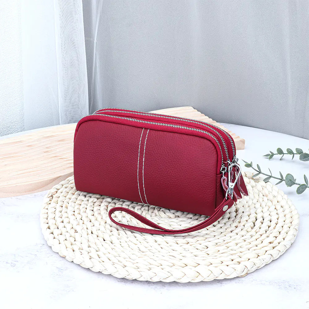 Genuine Leather Large Capacity Zipper Wallet for Women