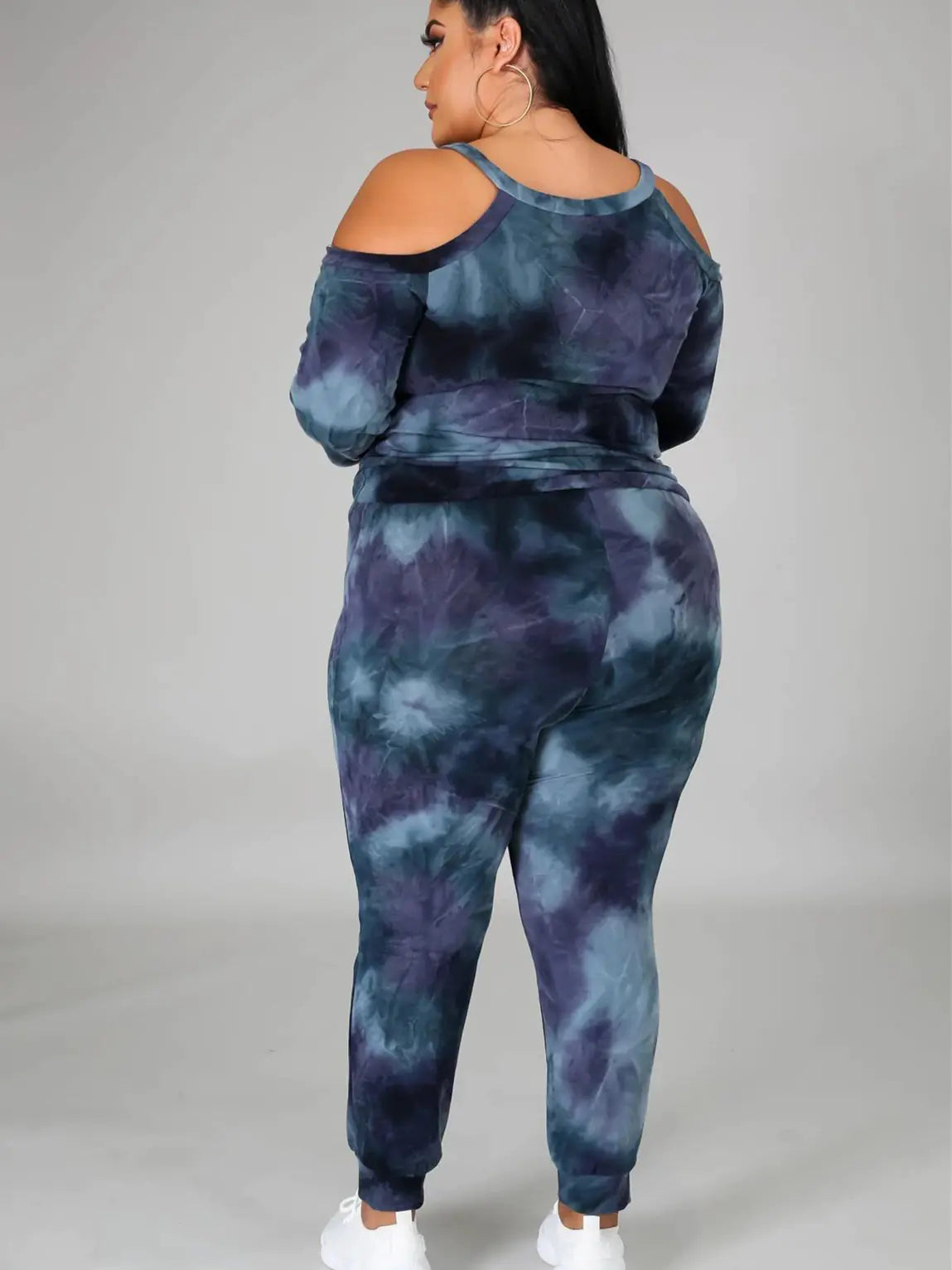 Plus Size Women's Off Shoulder Tie Dye Casual Suit