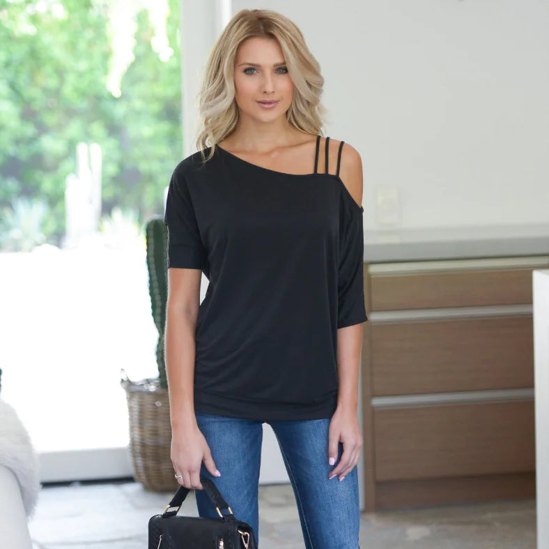 Off-Shoulder T-Shirt for Women with Ties