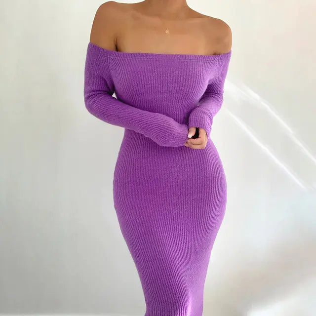 Off-Shoulder Long Sleeve Bodycon Dress for Women