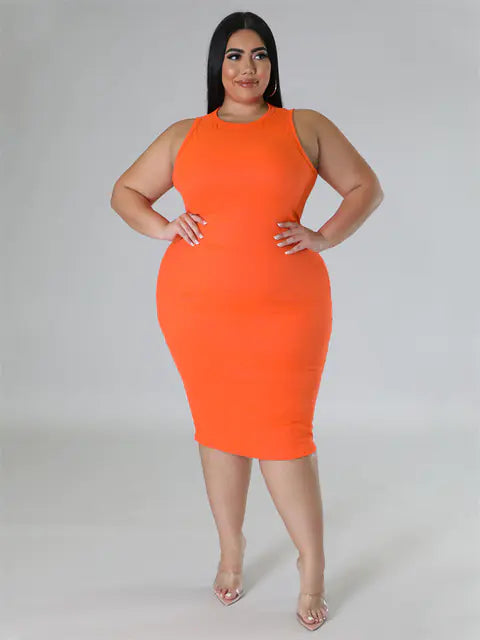 Plus Size Women's Elegant Solid Print Midi Dress - Trendy Attic Store01