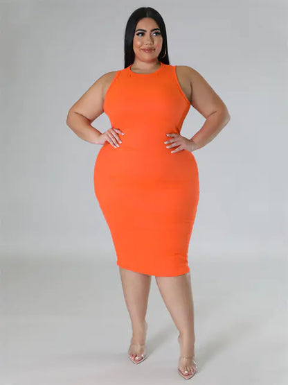 Plus Size Women's Elegant Solid Print Midi Dress - Trendy Attic Store01