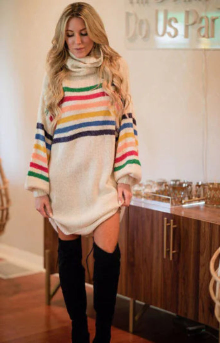 Autumn Winter High Neck Knit Dress for Women