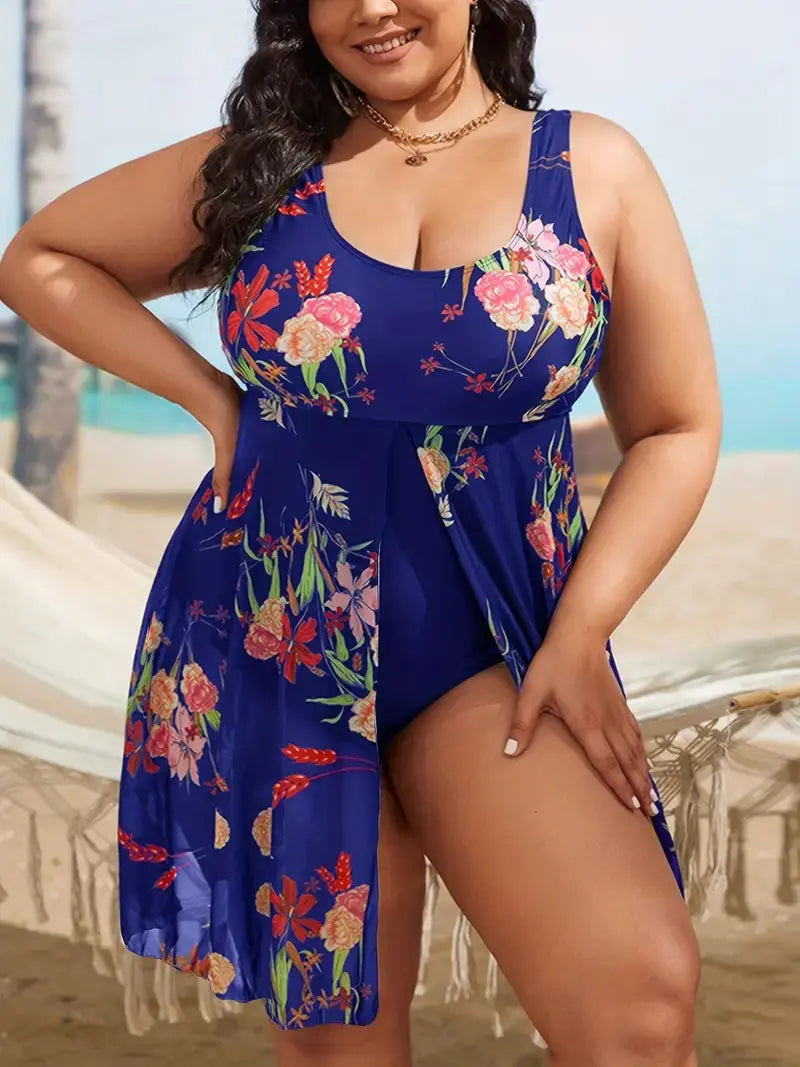 Plus Size Digital Print Bikini with Skirted Design