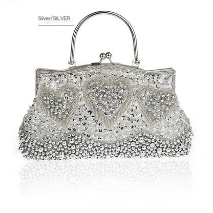 Gray Beaded Sequined Embroidery Shoulder Bag Clutch