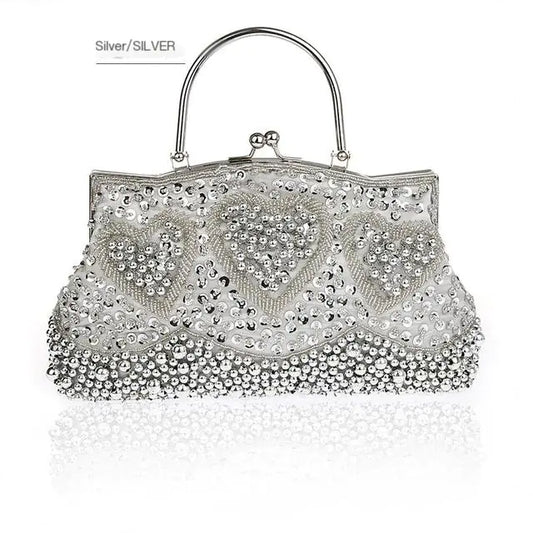 Gray Beaded Sequined Embroidery Shoulder Bag Clutch