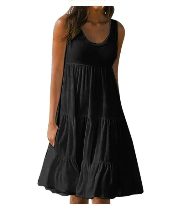 Sleeveless A-Line Beach Dress with Round Neck - Trendy Attic Store01