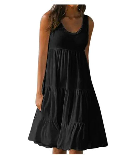 Sleeveless A-Line Beach Dress with Round Neck - Trendy Attic Store01