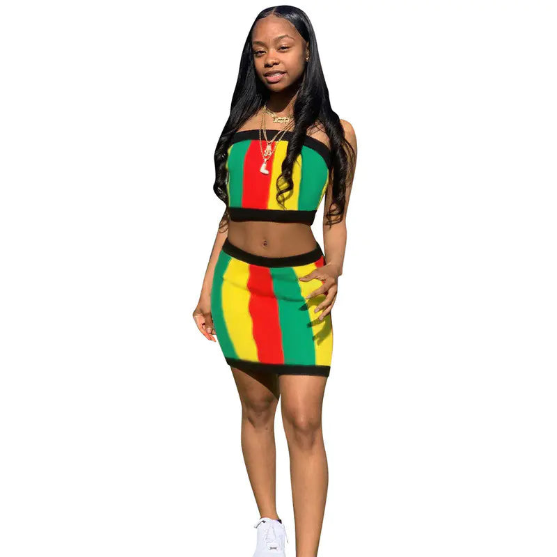 DN8240 Women's Striped Print Two-Piece Set Outfit