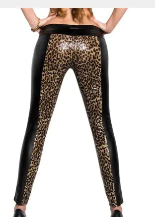 New Leopard Print Black Faux Leather Leggings