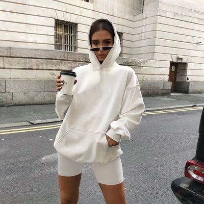 Conjunto de Sudadera con Capucha y Pantalones Cortos Informales de Verano para Mujer