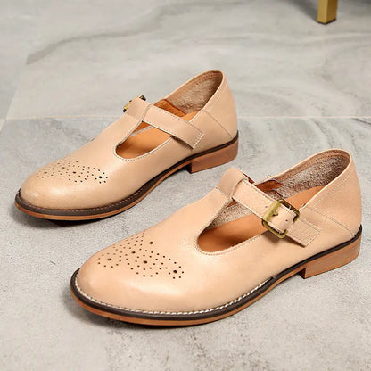 Leather Women's Shoes - Vintage British Style Casual Flats
