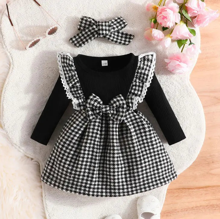Plaid Long Sleeve Dress in Christmas Style for Girls