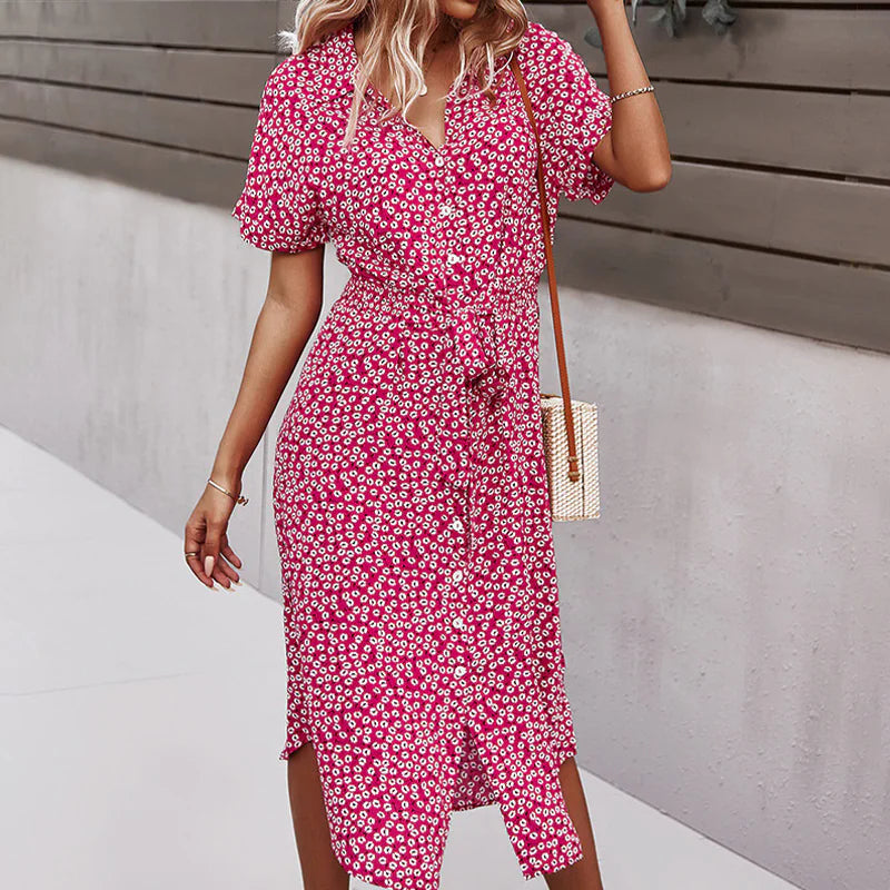Blumen-Sommer-Midikleid für Damen mit V-Ausschnitt