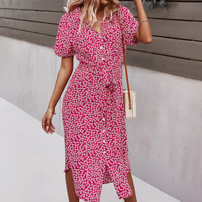 Blumen-Sommer-Midikleid für Damen mit V-Ausschnitt