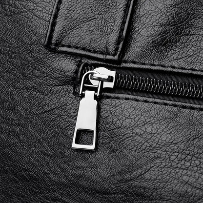 Classic Solid Color Faux Leather Bag Set (Large Capacity)