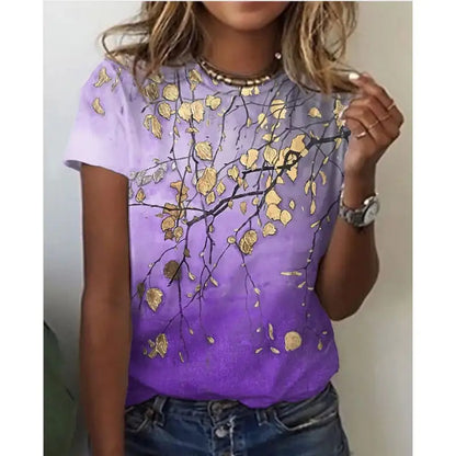 Floral 3D Digital Print Short Sleeve Women's T-Shirt - Trendy Attic Store01