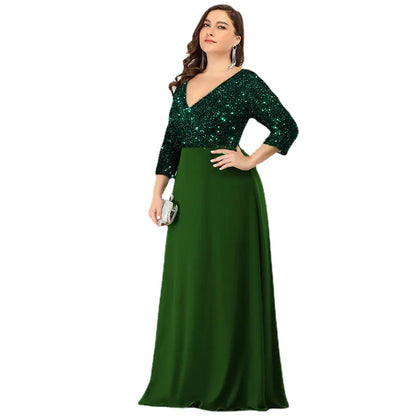 Plus Size Luxury Floor-Length Sequin Evening Dress