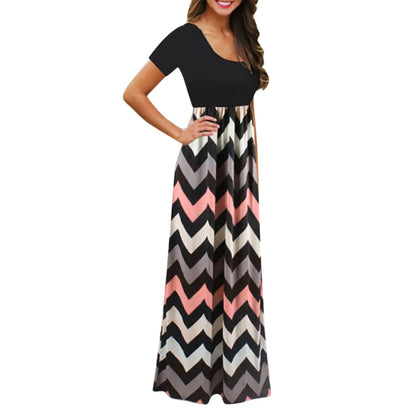 Short Sleeve Printed Long Skirt Dress