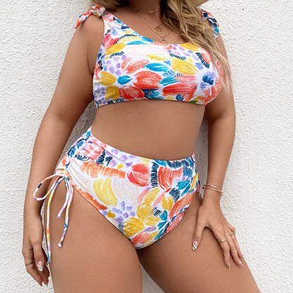 Plus Size Two-Piece Swimsuit with Strap, Graffiti Print