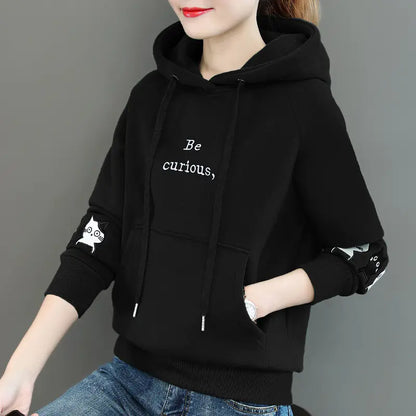 Fleece-Lined Thick Hooded Sweatshirt for Women