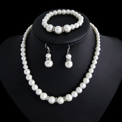 Pearl Necklace, Earrings, and Bracelet Set for Brides
