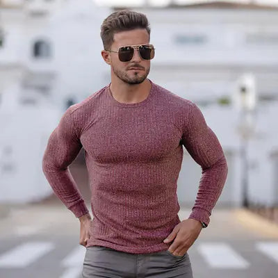 Color-blocking Long-sleeved Round Neck T-shirt