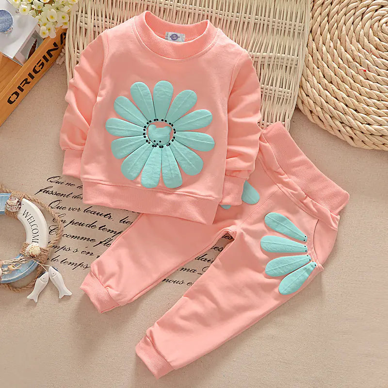 Conjunto de atuendo floral de primavera-otoño para niñas