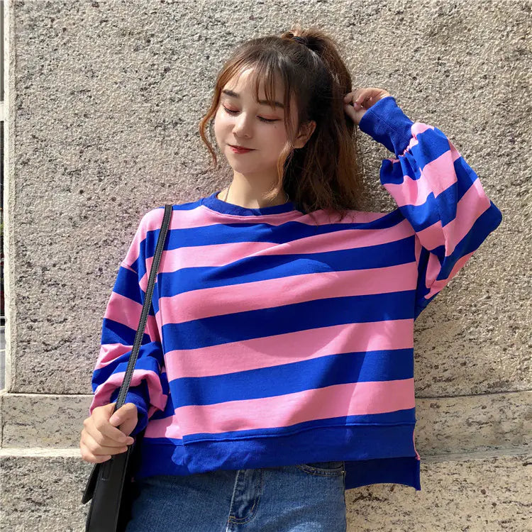 Striped Long Sleeve Pullover Sweatshirt