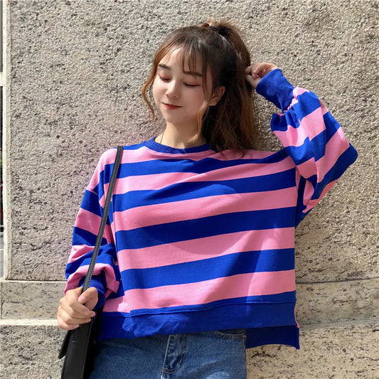 Striped Long Sleeve Pullover Sweatshirt