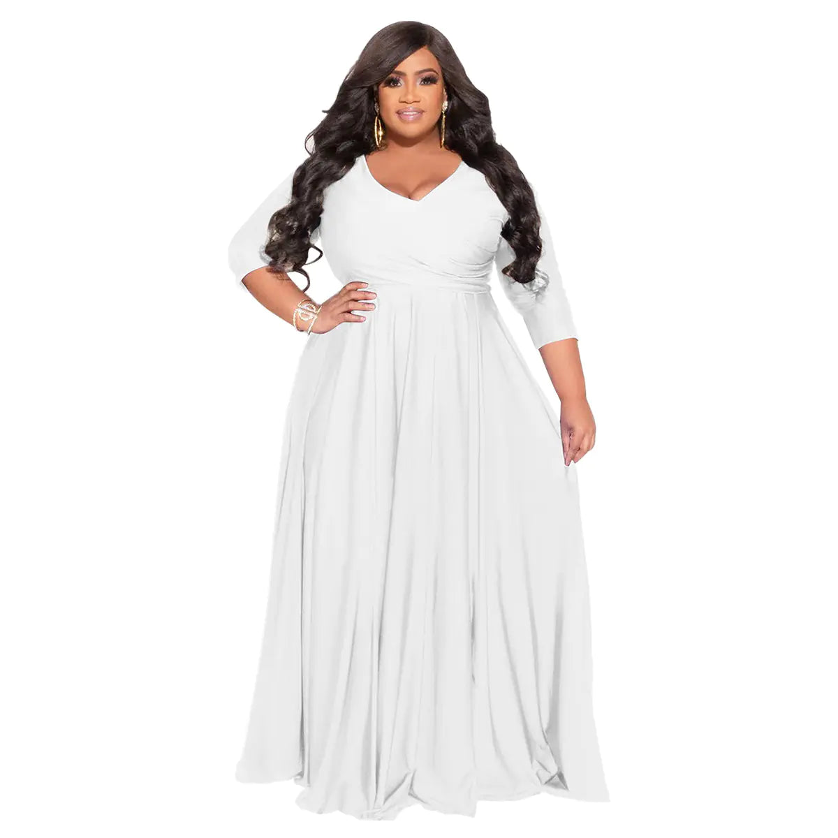 Plus Size V-Neck Elegant Wedding Dress Long Skirt