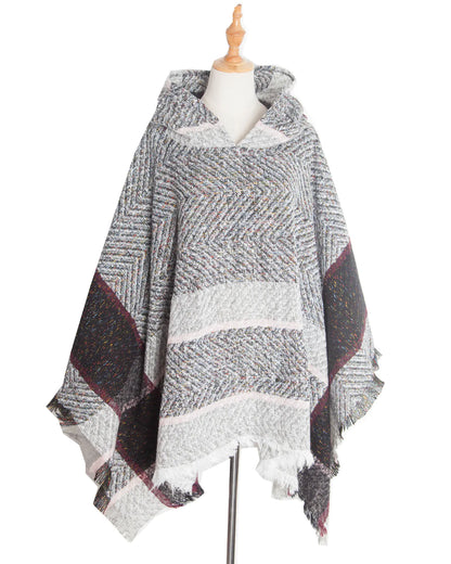 2022 Women's Hooded Houndstooth Cape Poncho