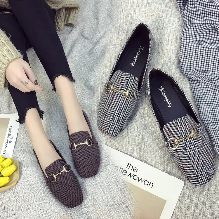 Korean Style Plaid Casual Flats for Women