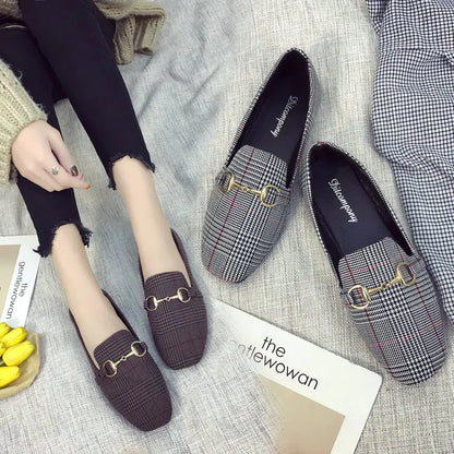 Korean Style Plaid Casual Flats for Women