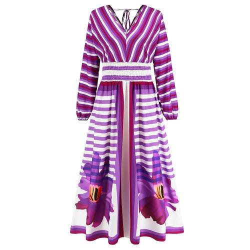 Women's V-neck Long Sleeve Swing Printed Dress