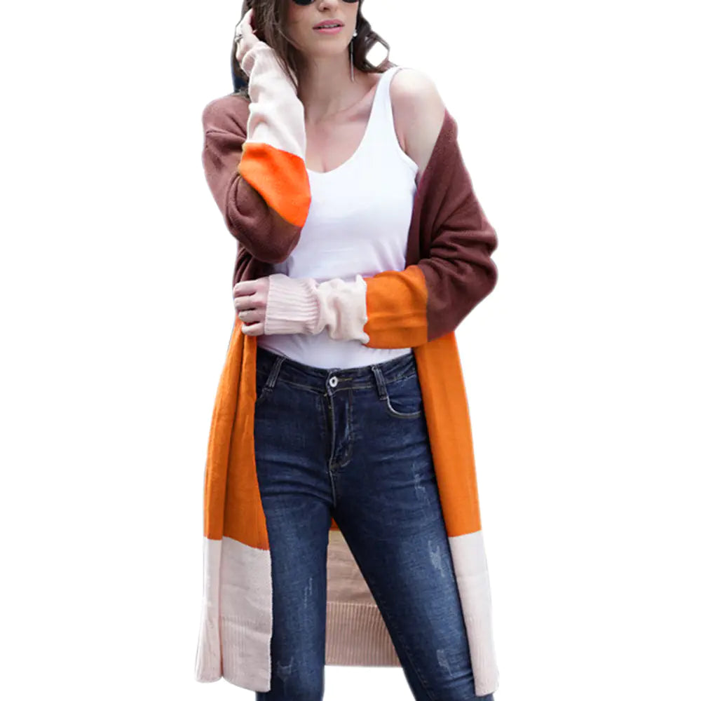 Striped Knit Long Cardigan Sweater for Women