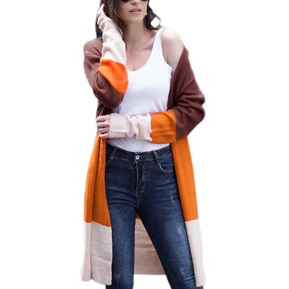 Striped Knit Long Cardigan Sweater for Women