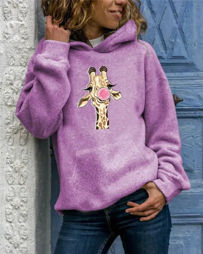 Solid Color Printed Round Neck Women's Sweater