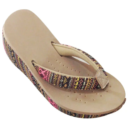Ethnic Style Wedge Flip Flops with Thick Sole