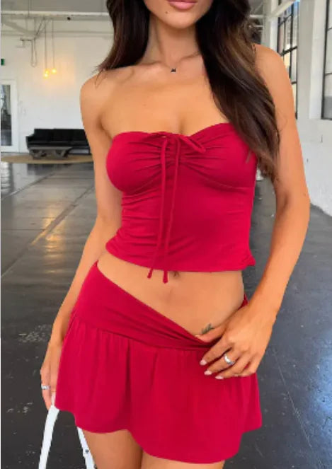 CUTENOVA Summer Girl Halter Crop Top and Skirt Set