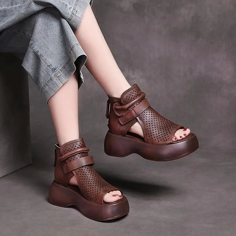 Retro Hollow High-Top Platform Heel Women's Sandals