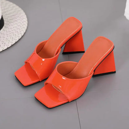 Thick High Heel Ladies Sandals with Square Toe