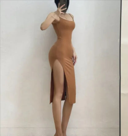 Elegant Spaghetti Strap Split Dress - Trendy Attic Store01