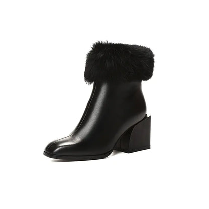 Genuine Leather Women's Boots with Chunky Heels