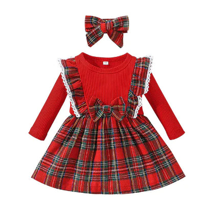 Plaid Long Sleeve Dress for Girls in Christmas Style