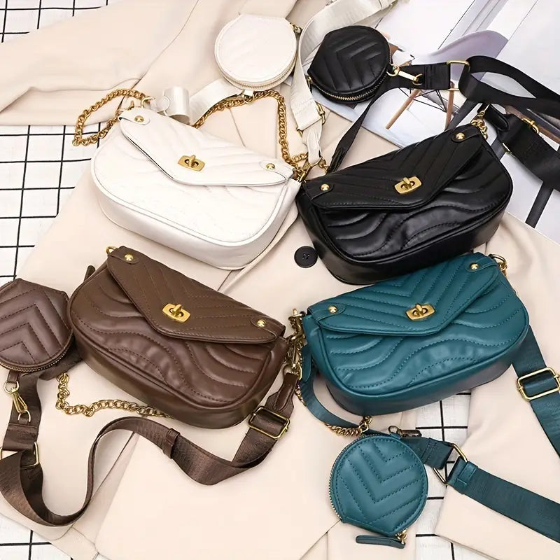 Quilted Crossbody Bag with Coin Purse and Chain